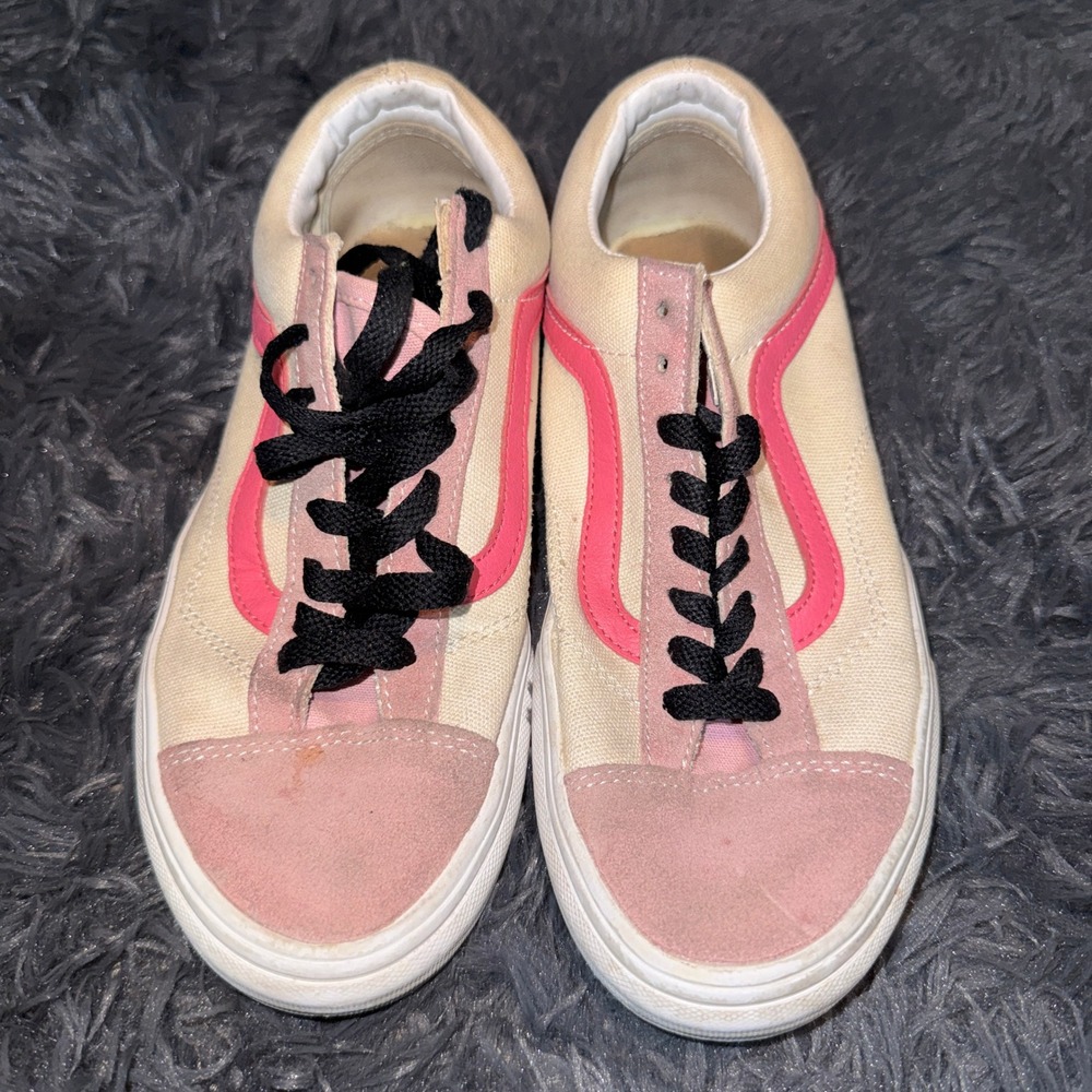 Vans Unisex Old Skool Sneakers 8.5W 7M Pink Cream Suede Canvas Skate Shoes